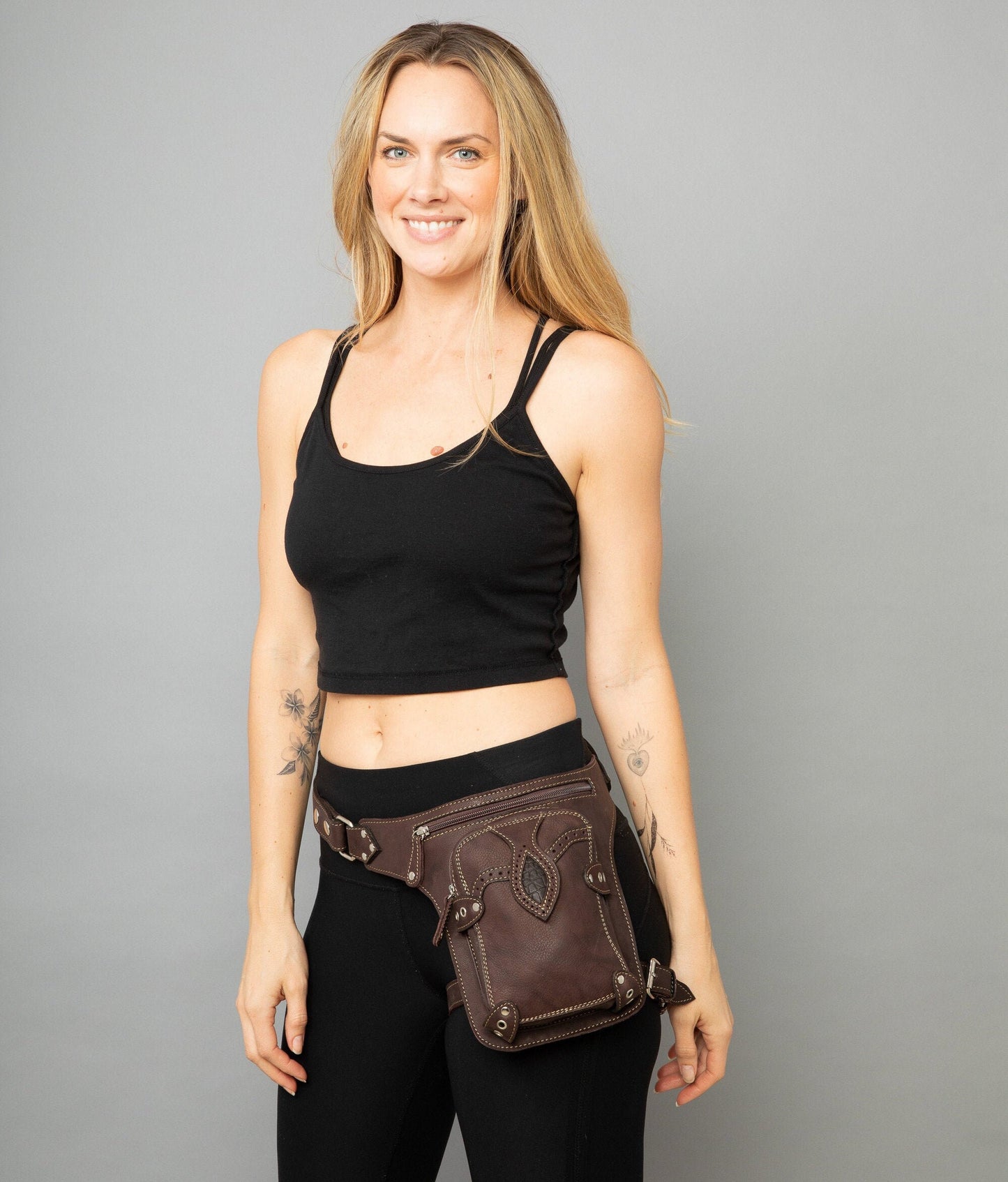 Genuine Leather Hip Holster Belt Fanny Pack with Drop Leg Strap | Men’s and Women’s Sidekick Bag for Raves and Rallies